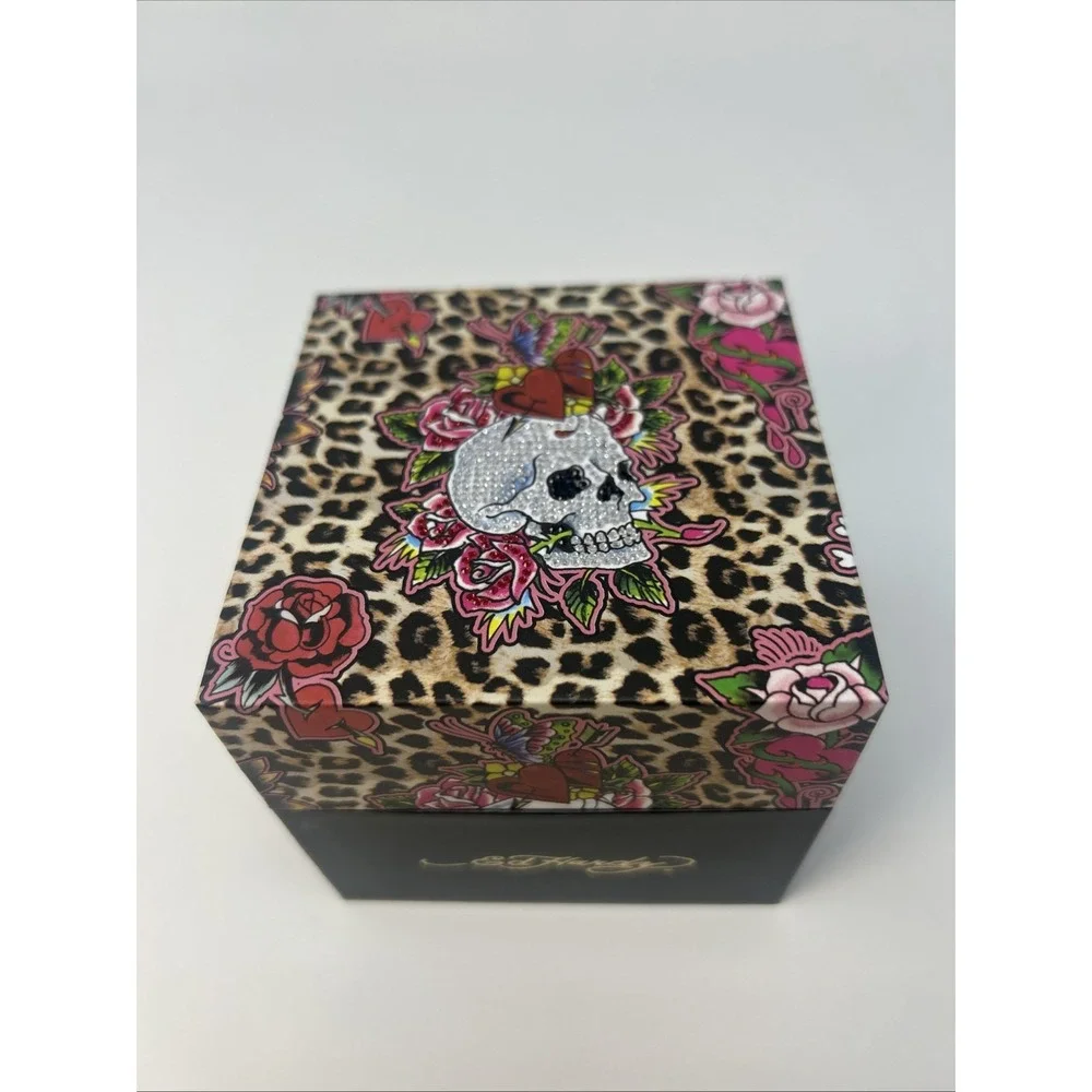 NIB Ed Hardy Women's Gold Chain Link Watch Rectangular Dial Crystal Markers